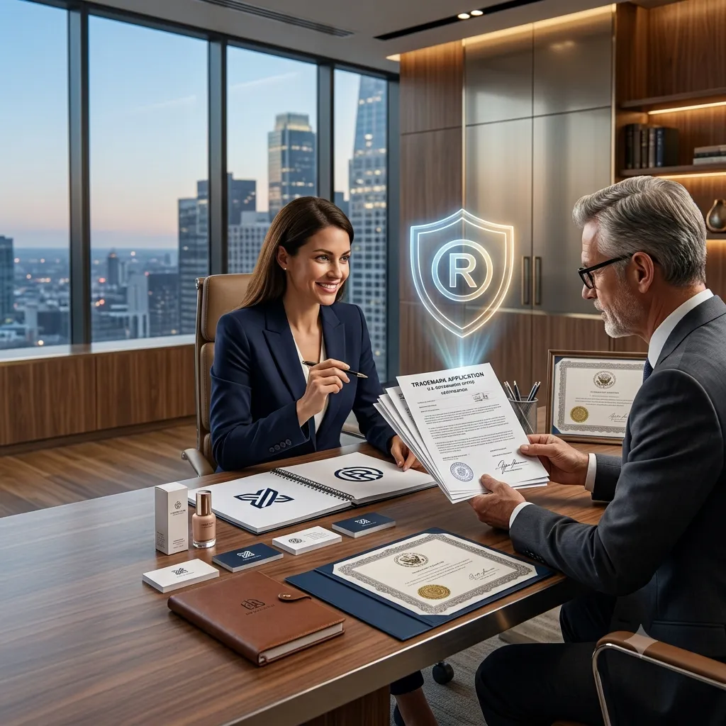 Entrepreneur signing trademark registration application documents