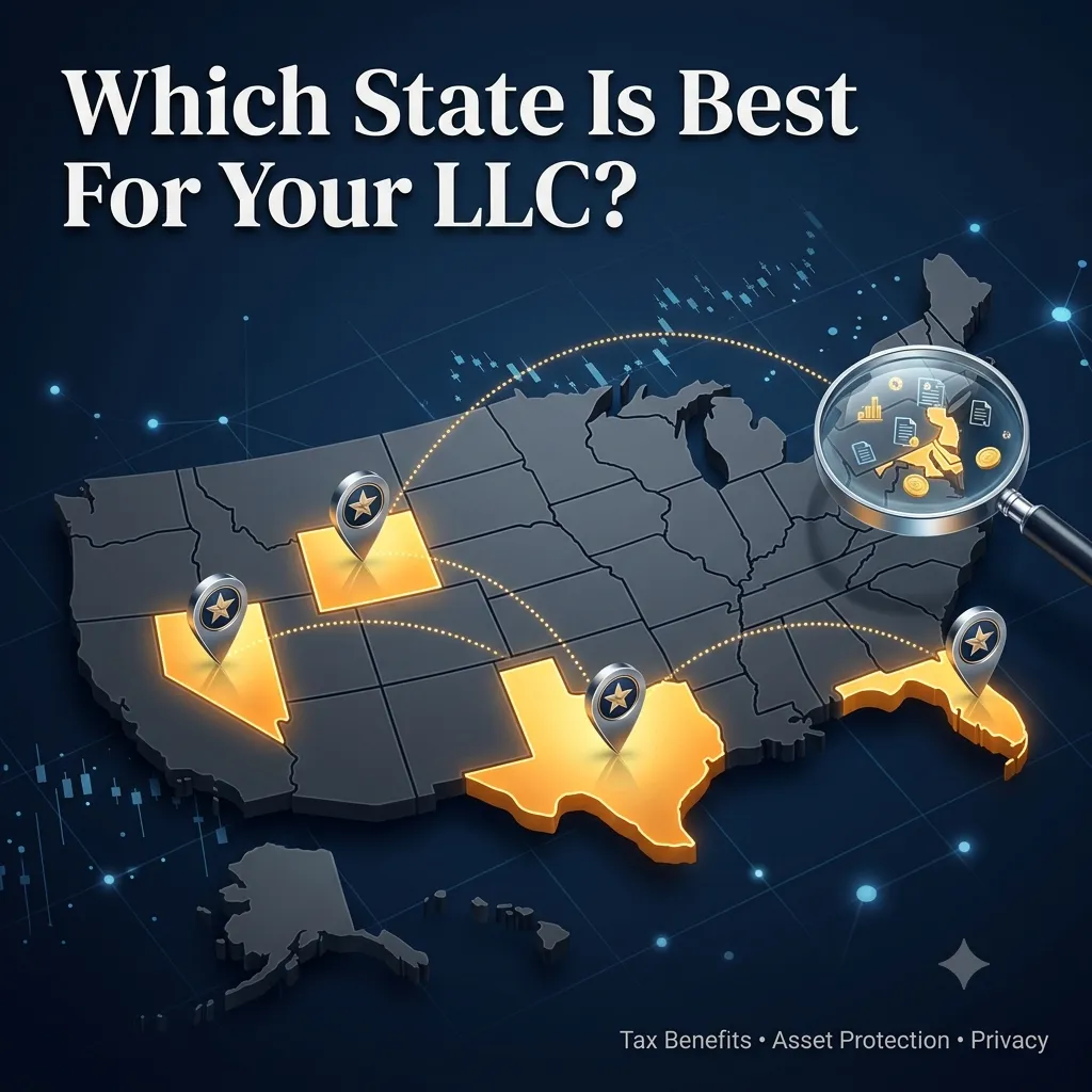 Map of the United States highlighting popular states for LLC registration